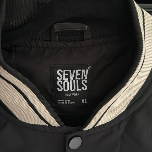 Classic Black and White Varsity Bomber Jacket - Picture 4 of 5